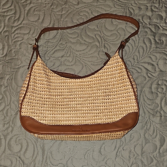 Etienne Aigner Elegant Tan and Brown Woven Shoulder Bag - Picture 1 of 6